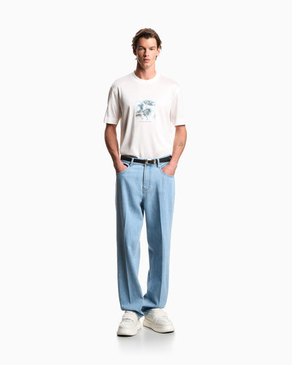 Emporio Armani Lyocell blend jersey T-shirt with printed and embroidered graphic design