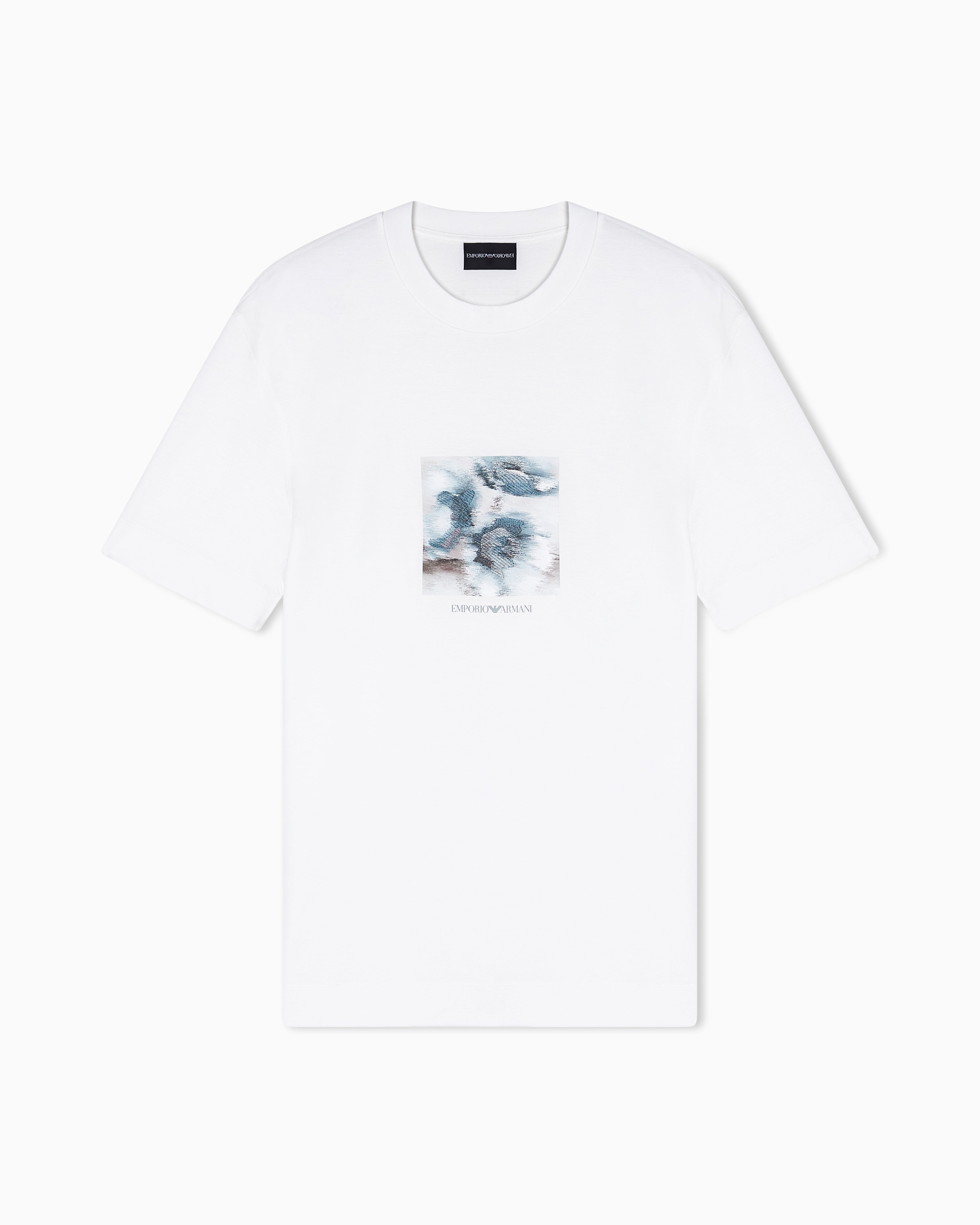 Emporio Armani Lyocell blend jersey T-shirt with printed and embroidered graphic design
