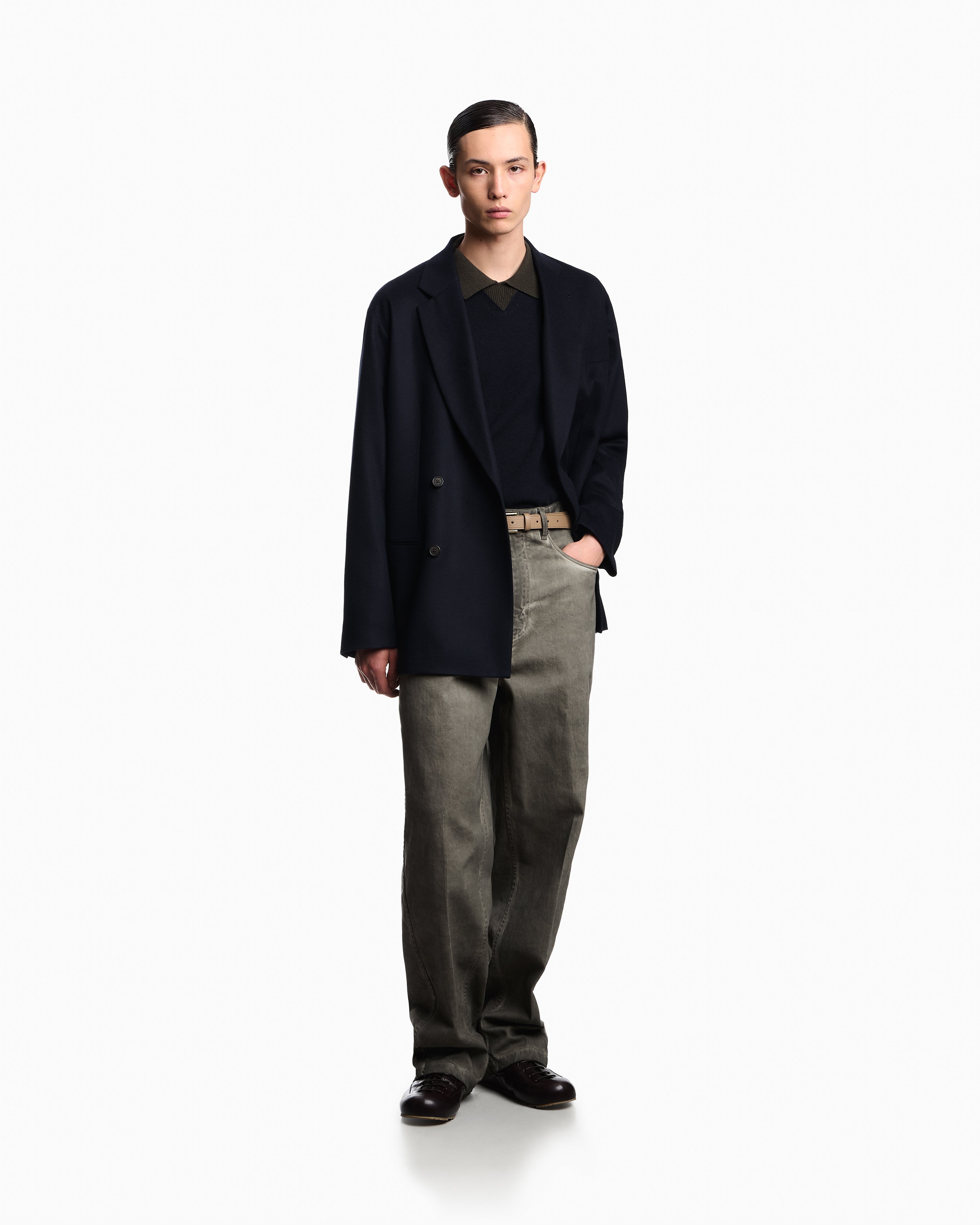 Emporio Armani J80 baggy twist-fit, dirty-wash garment-dyed stretch-denim jeans