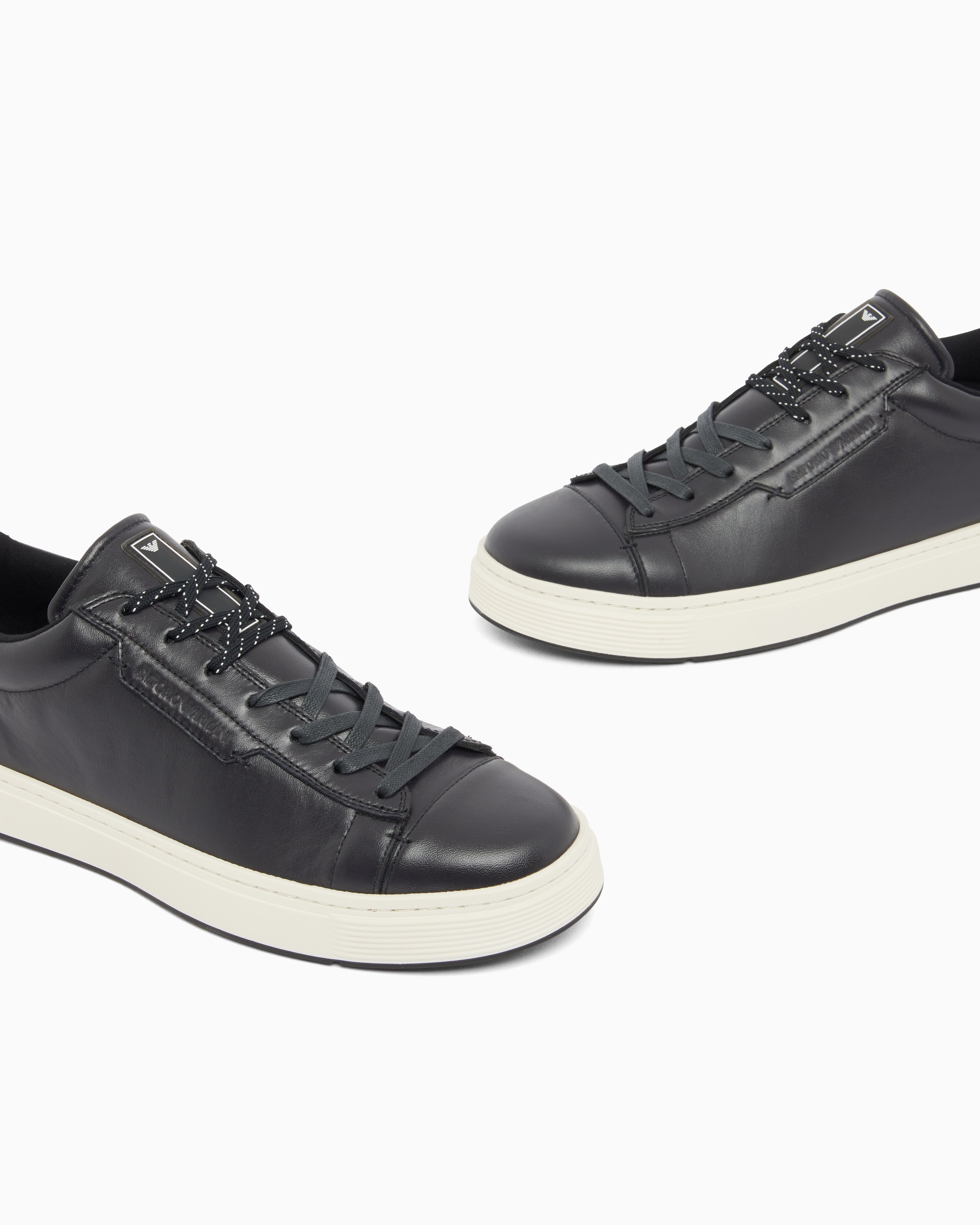Emporio Armani Travel Essentials Leather Sneakers Navy Blue