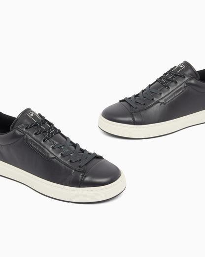 Emporio Armani Travel Essentials Leather Sneakers Navy Blue