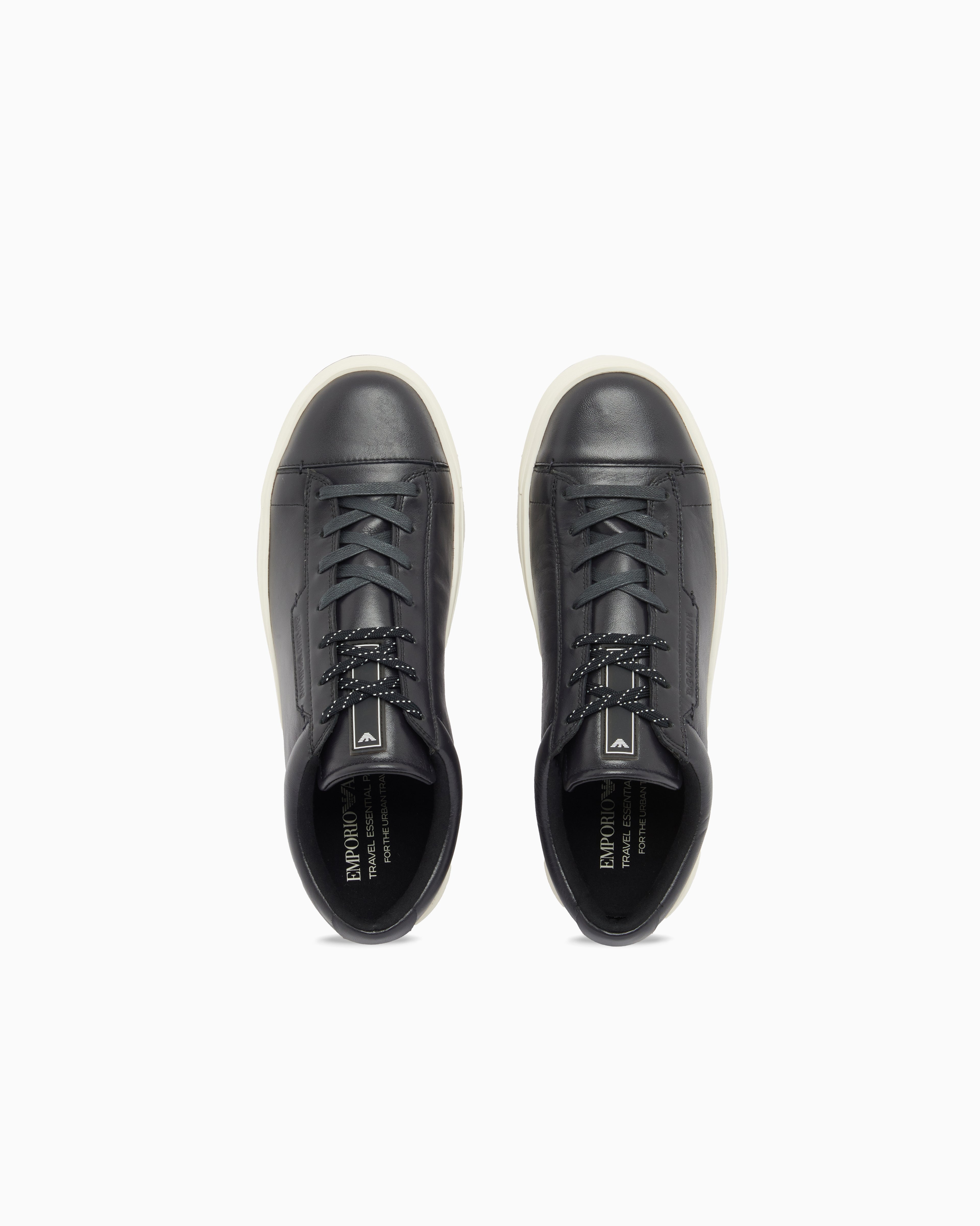 Emporio Armani Travel Essentials Leather Sneakers Navy Blue