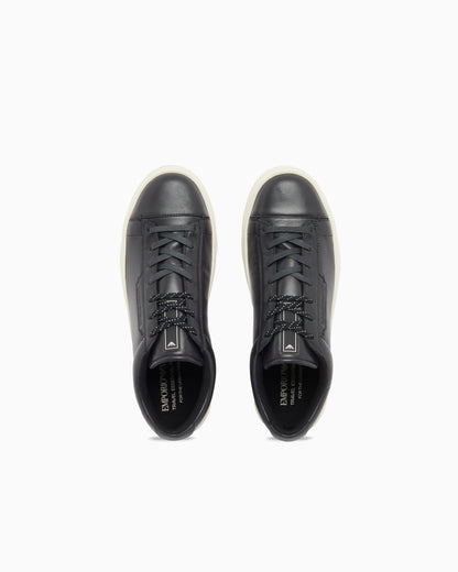 Emporio Armani Travel Essentials Leather Sneakers Navy Blue