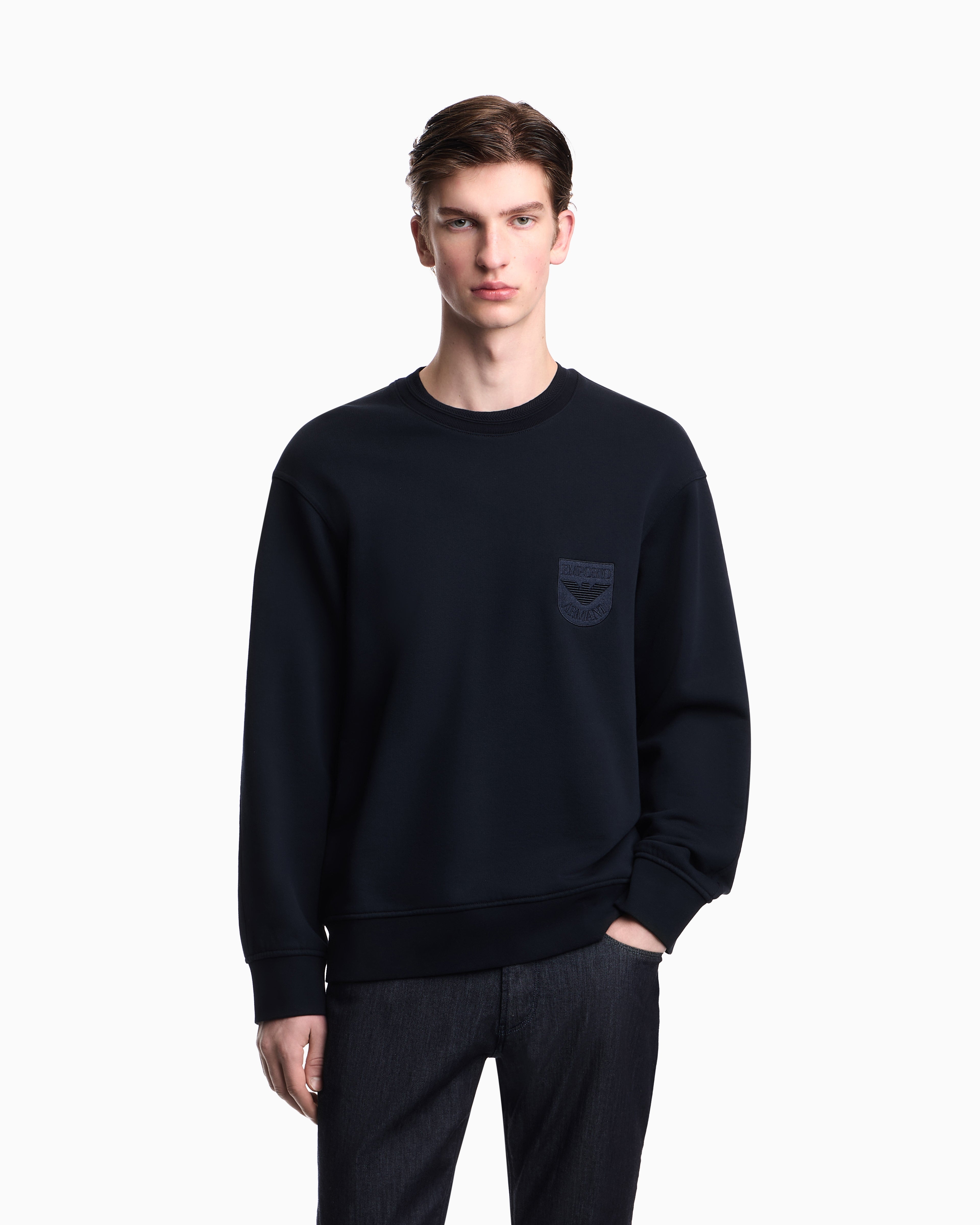 Emporio Armani French terry jersey sweatshirt with shield embroidery