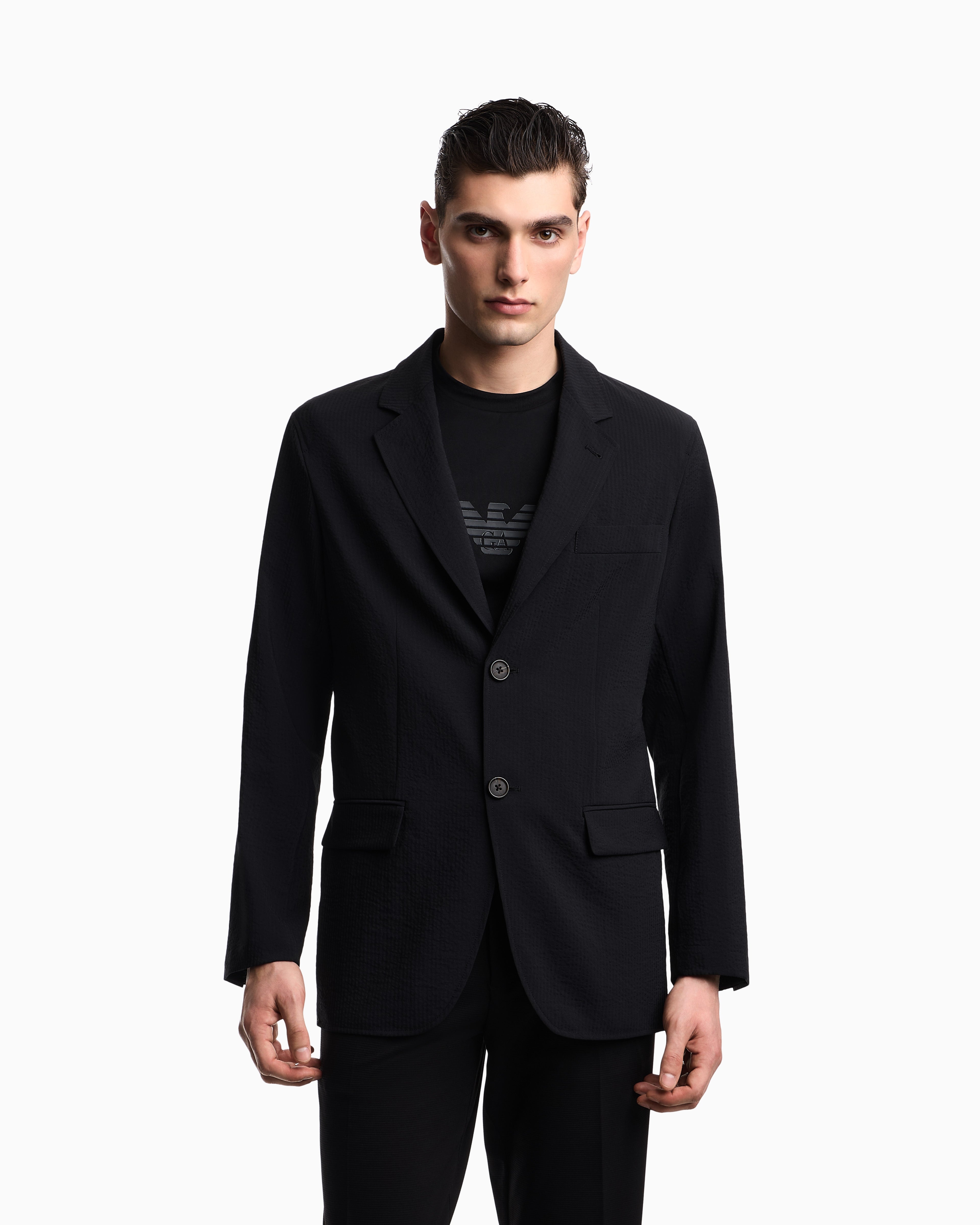Emporio Armani Single-breasted jacket in technical seersucker fabric