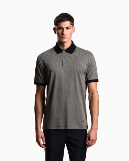 Emporio Armani Lyocell-blend jersey polo shirt with all-over micro-pattern print