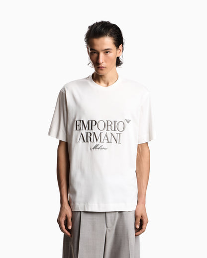 Emporio Armani Heavy jersey T-shirt with embossed logo embroidery