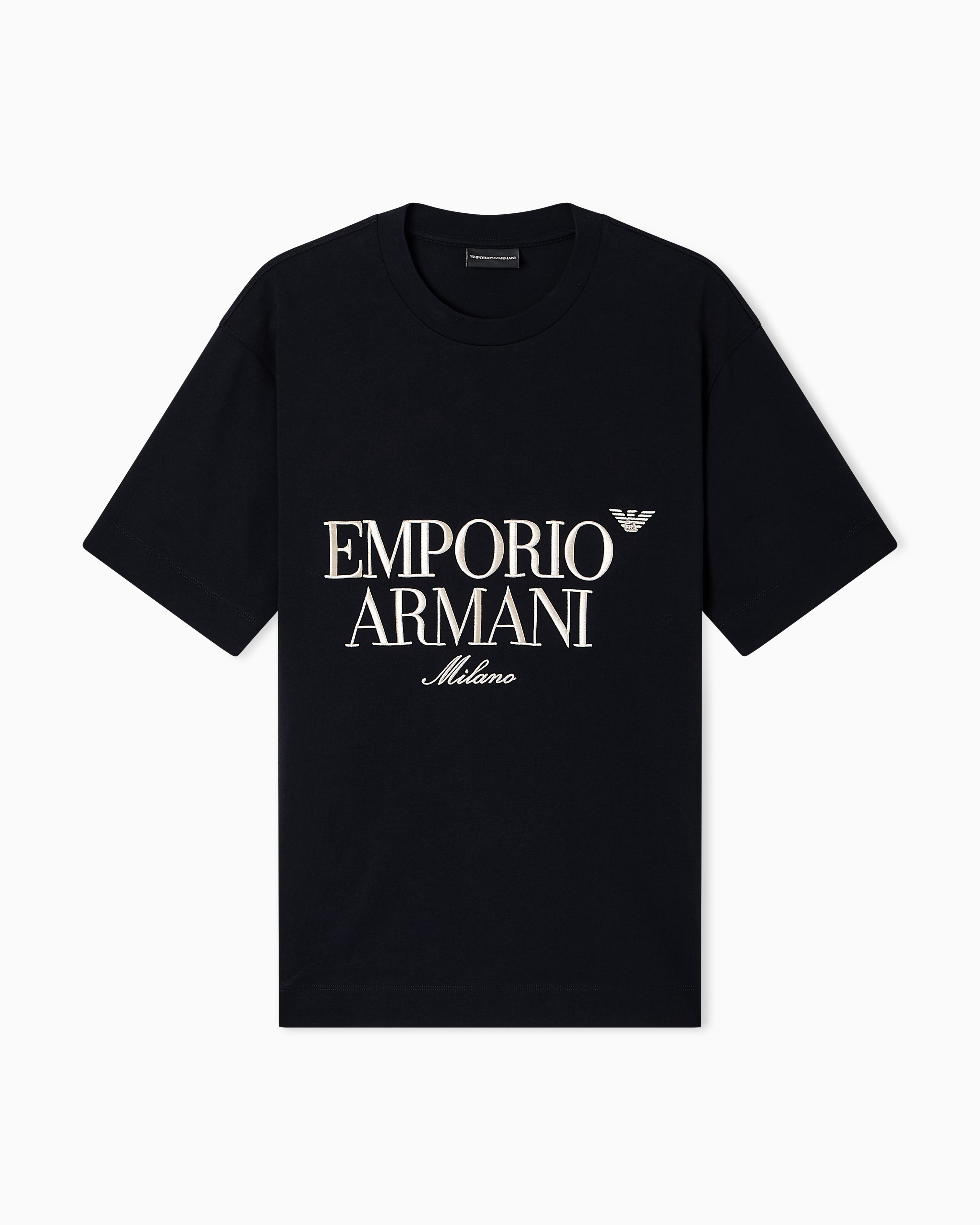 Emporio Armani Heavy jersey T-shirt with embossed logo embroidery