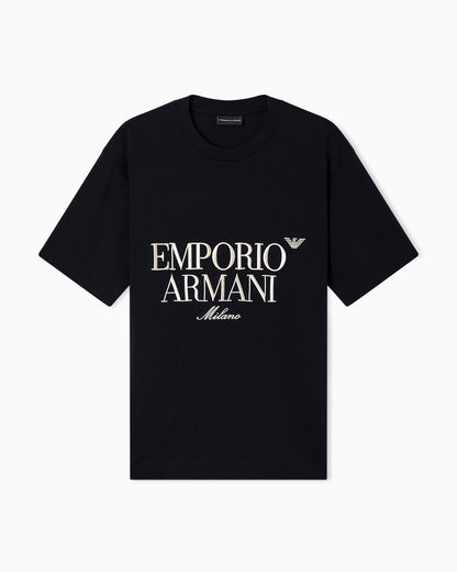 Emporio Armani Heavy jersey T-shirt with embossed logo embroidery