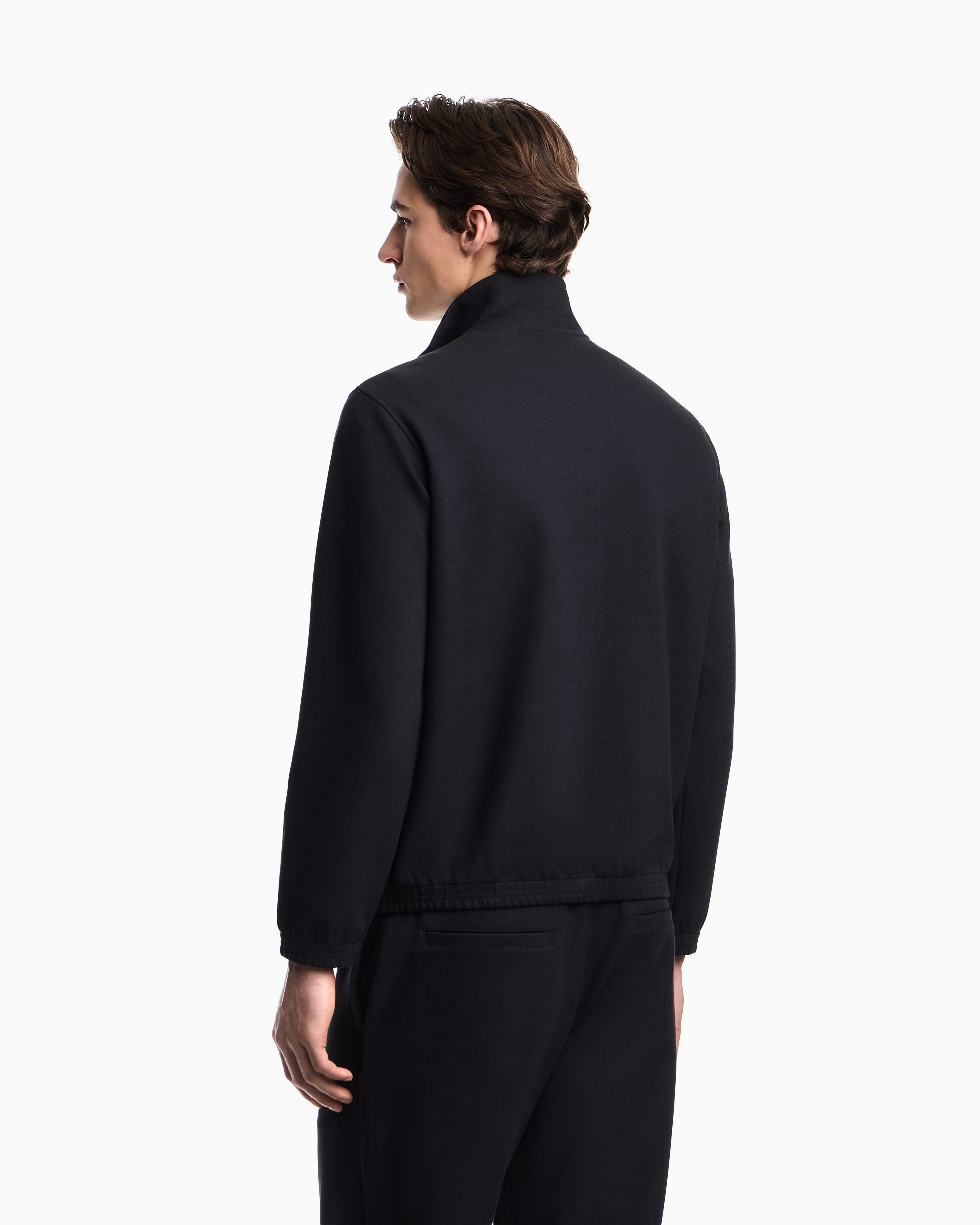 Emporio Armani Full-zip sweatshirt in a Lyocell-blend jacquard interlock jersey