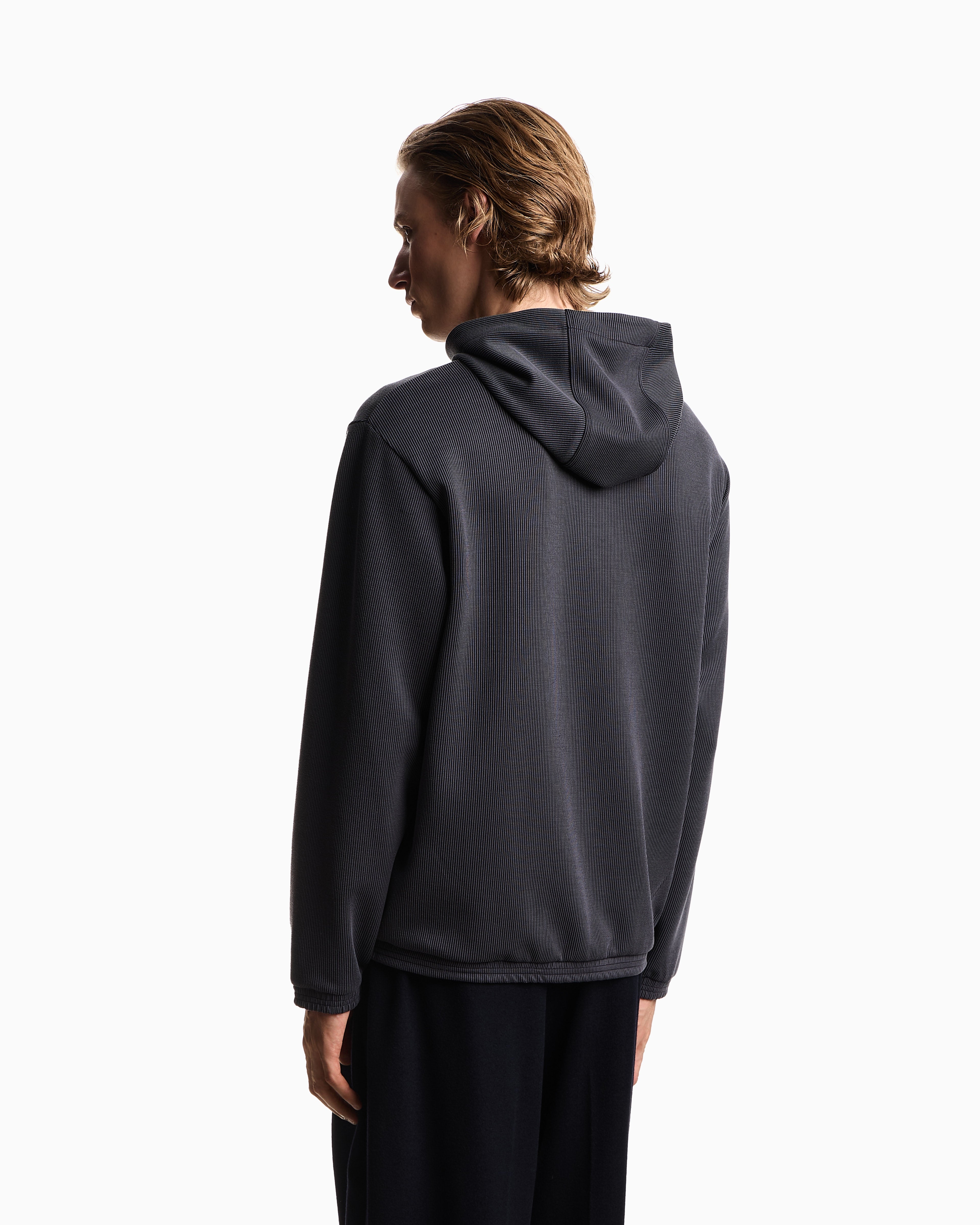 Emporio Armani Hooded sweatshirt in plated-effect canneté
