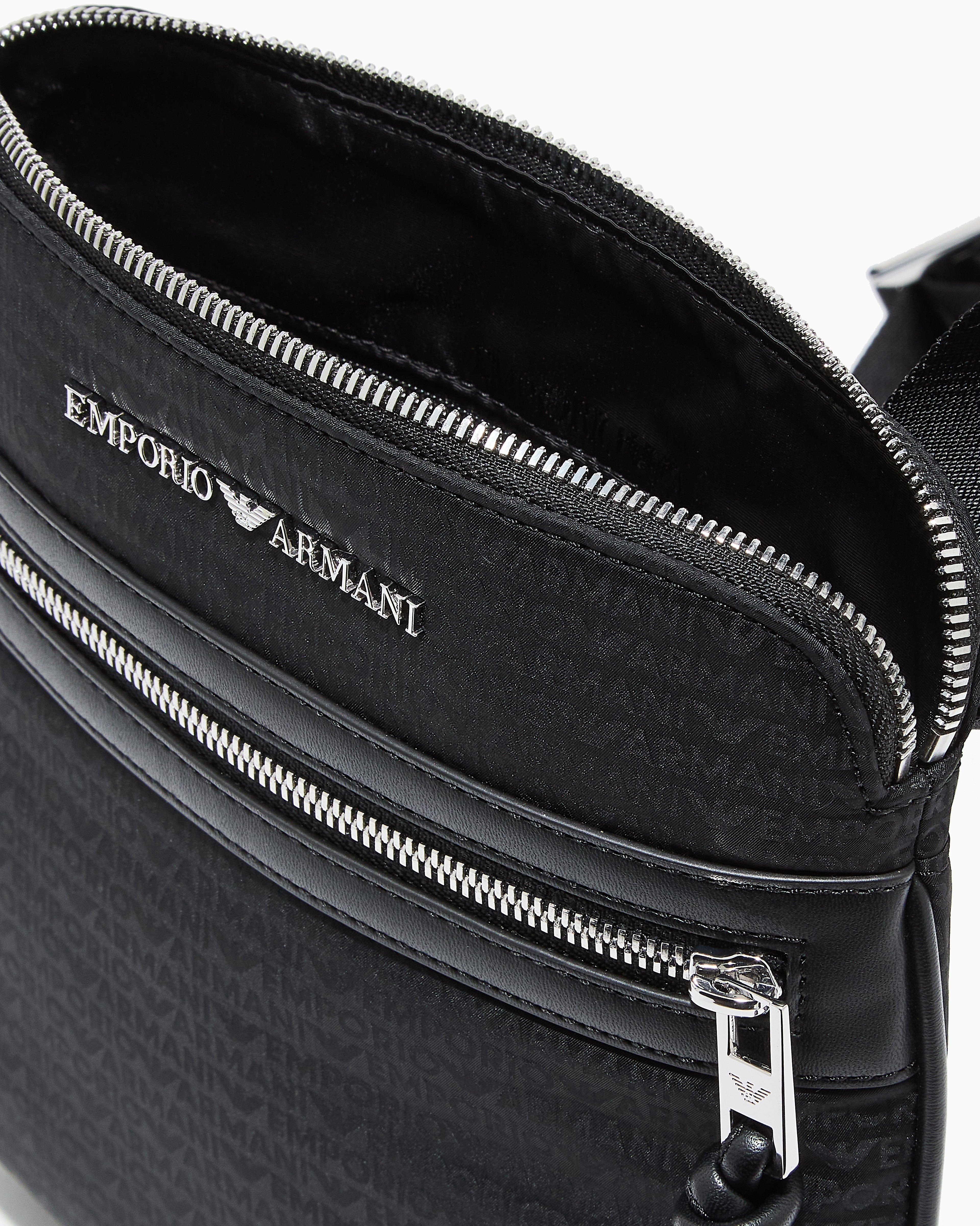 Emporio Armani Nylon flat shoulder bag with monogram lettering