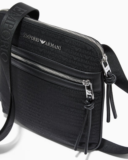 Emporio Armani Nylon flat shoulder bag with monogram lettering