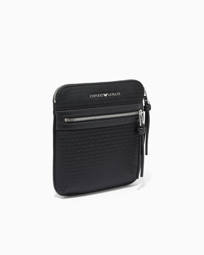 Emporio Armani Nylon flat shoulder bag with monogram lettering
