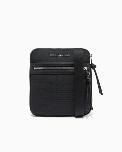 Emporio Armani Nylon flat shoulder bag with monogram lettering