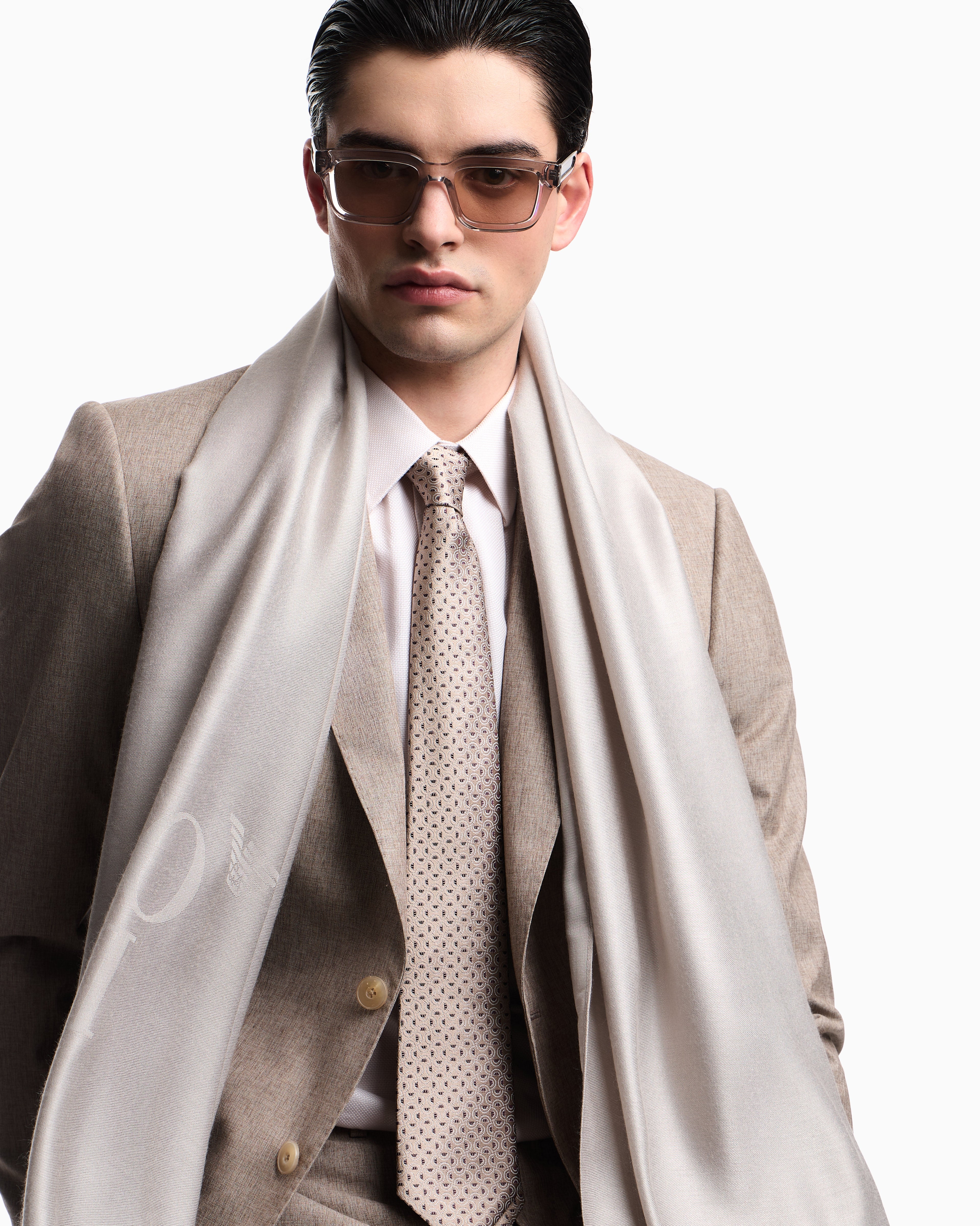 Emporio Armani Modal blend stole with jacquard logo