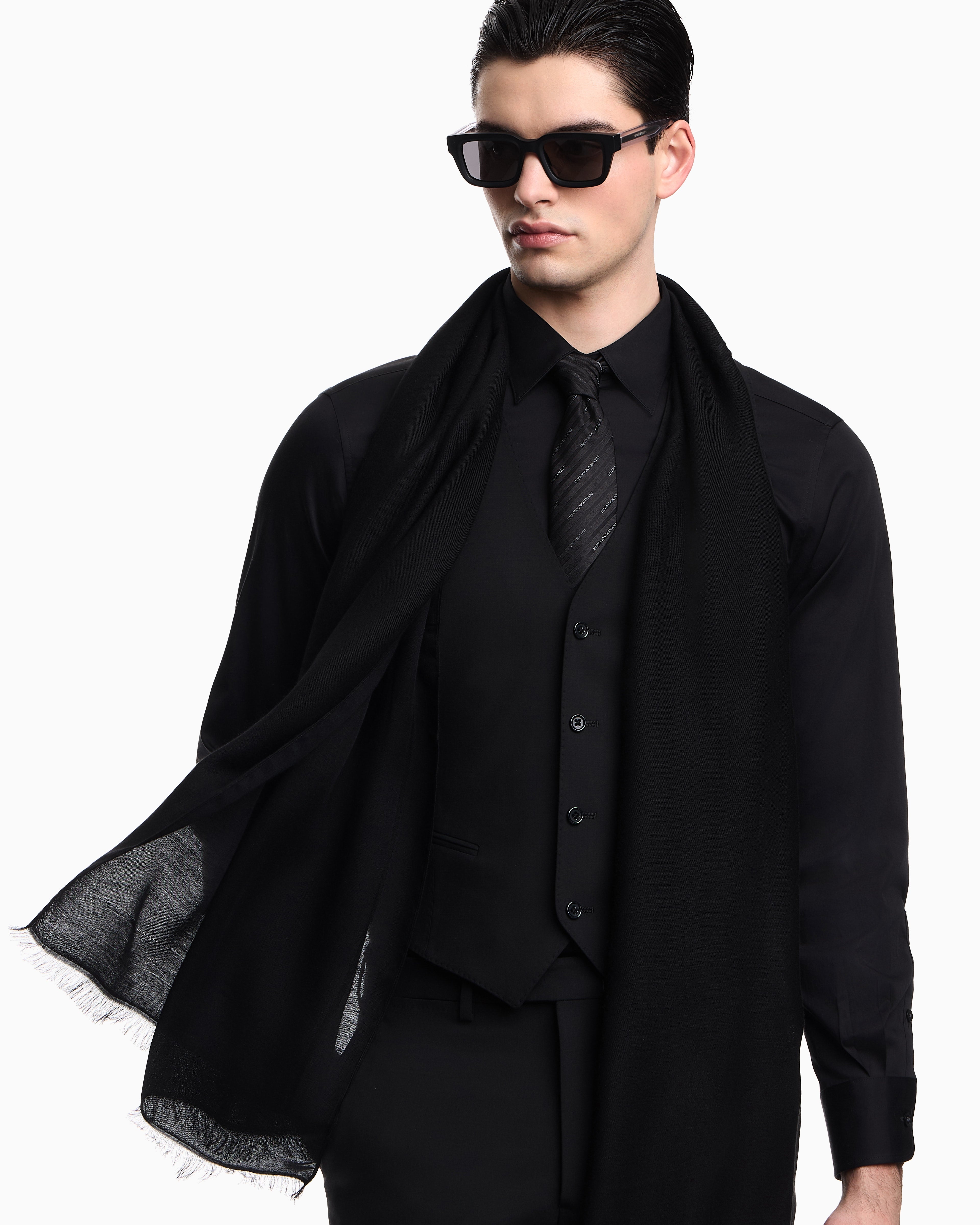 Emporio Armani Modal blend stole with jacquard logo