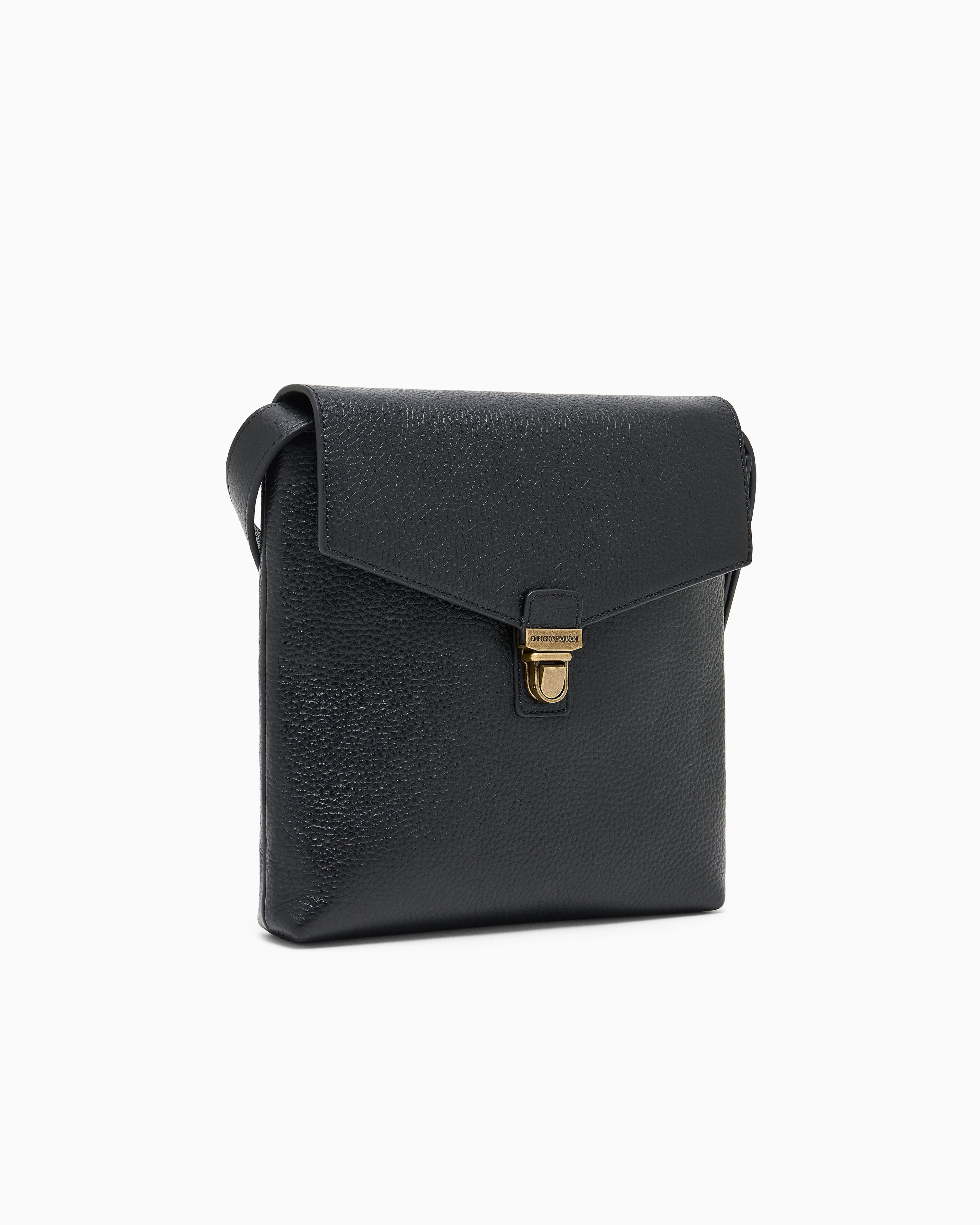 Emporio Armani Icon pebbled leather flat shoulder bag
