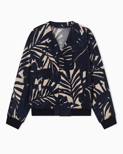 Emporio Armani Linen-blend jacket with foliage-print pattern