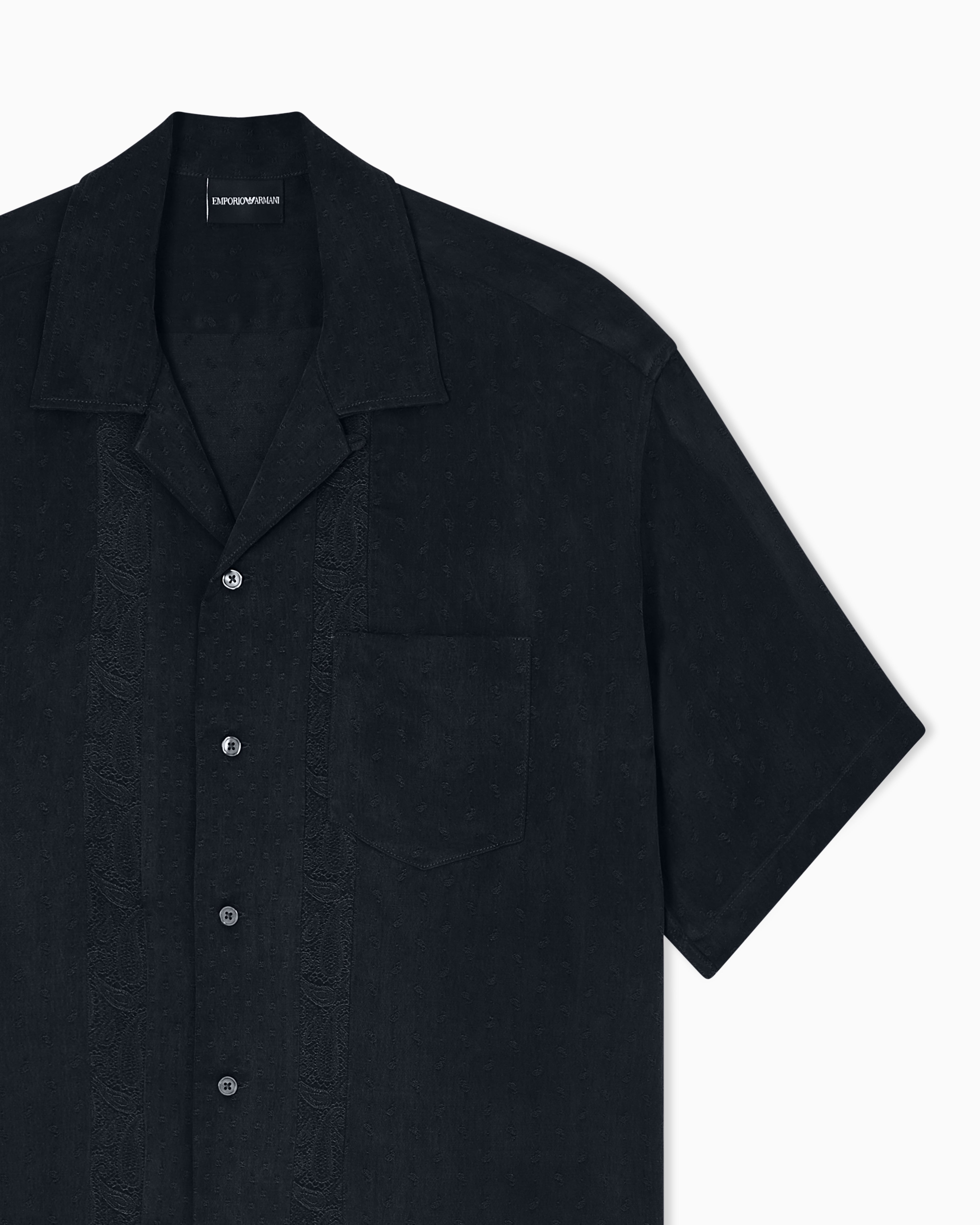 Emporio Armani Short-sleeved shirt in cupro blend jacquard with paisley pattern