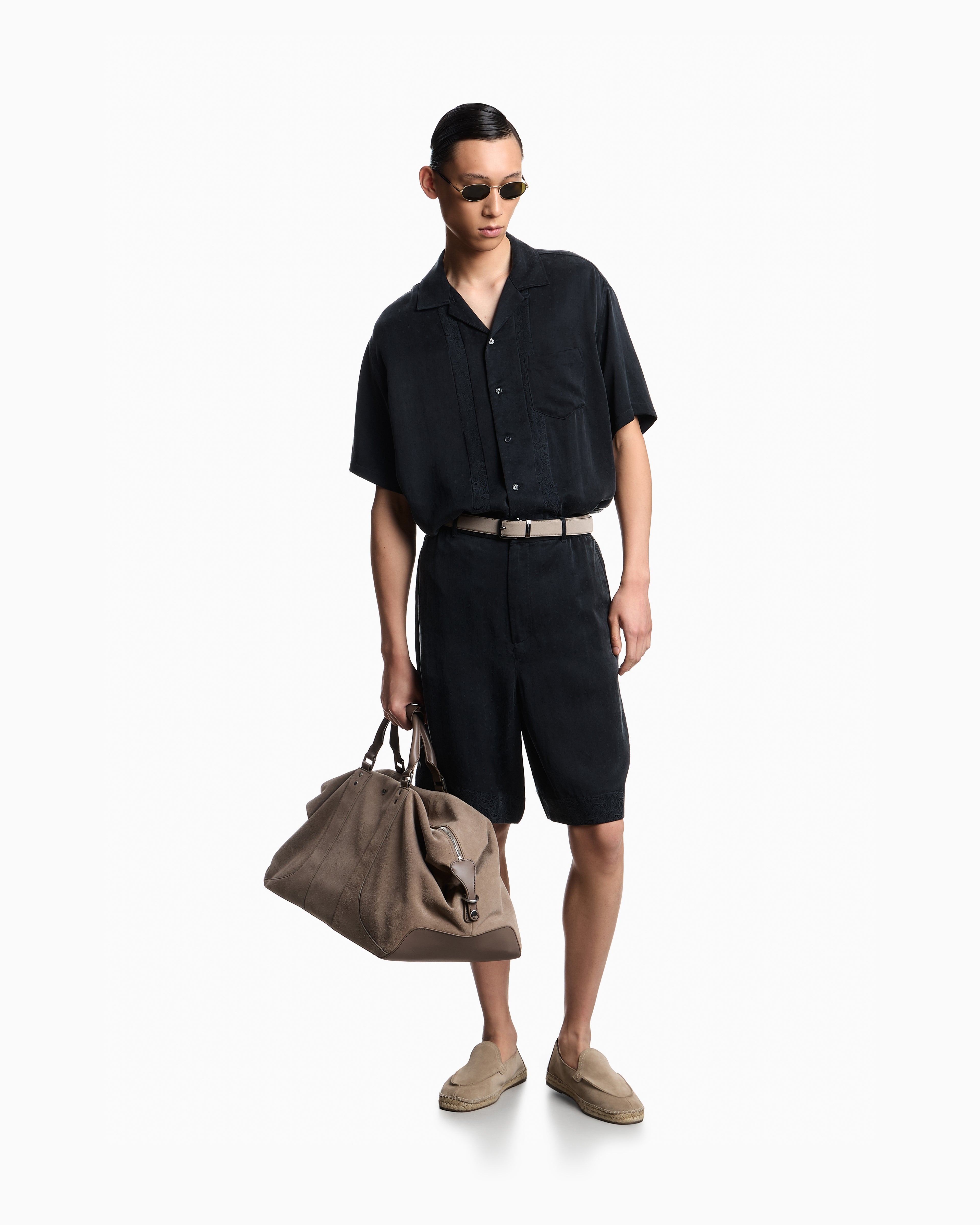 Emporio Armani Short-sleeved shirt in cupro blend jacquard with paisley pattern