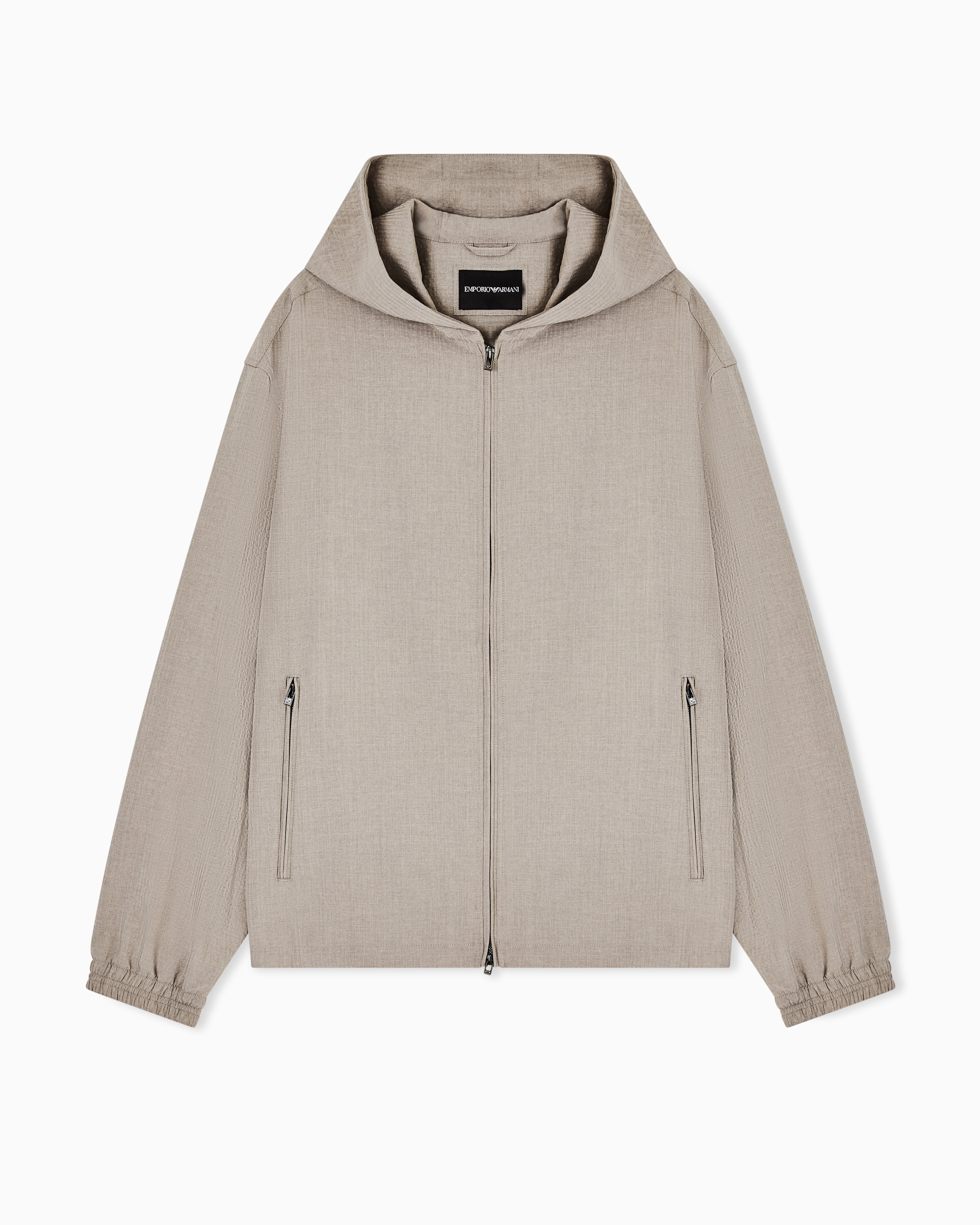 Emporio Armani Technical-seersucker fabric hooded blouson