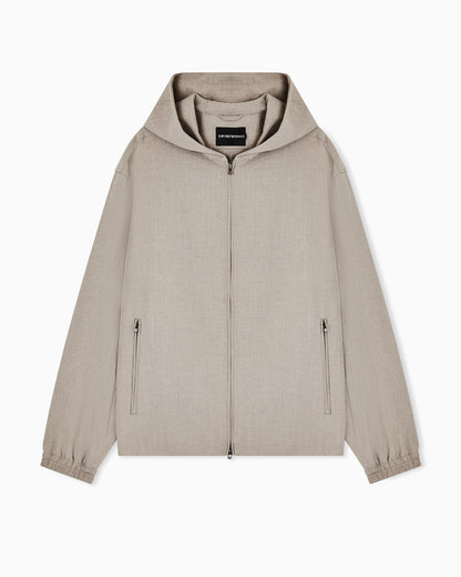 Emporio Armani Technical-seersucker fabric hooded blouson