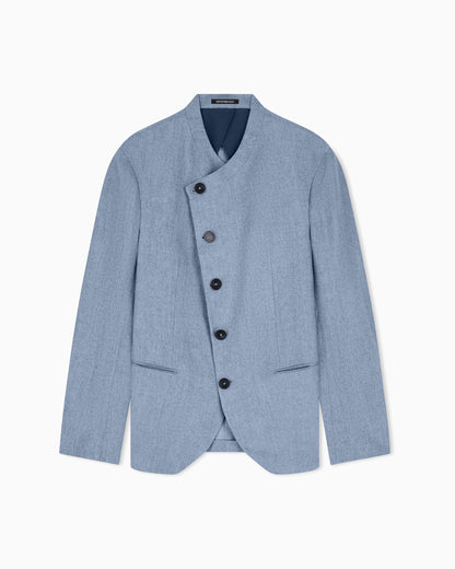 Emporio Armani Icon jacket with diagonal fastening in textured mouliné linen satin
