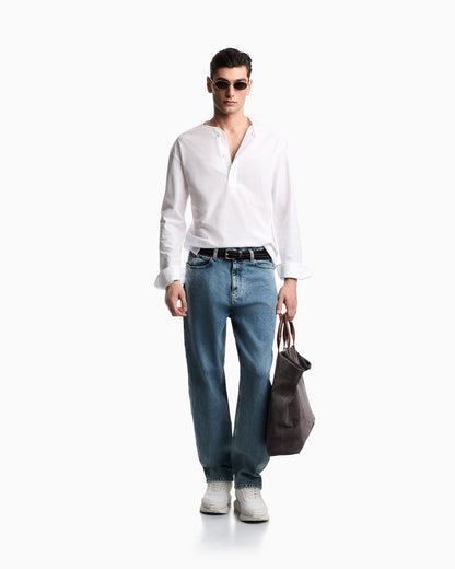 Emporio Armani Garment-dyed jersey Henley-collar shirt
