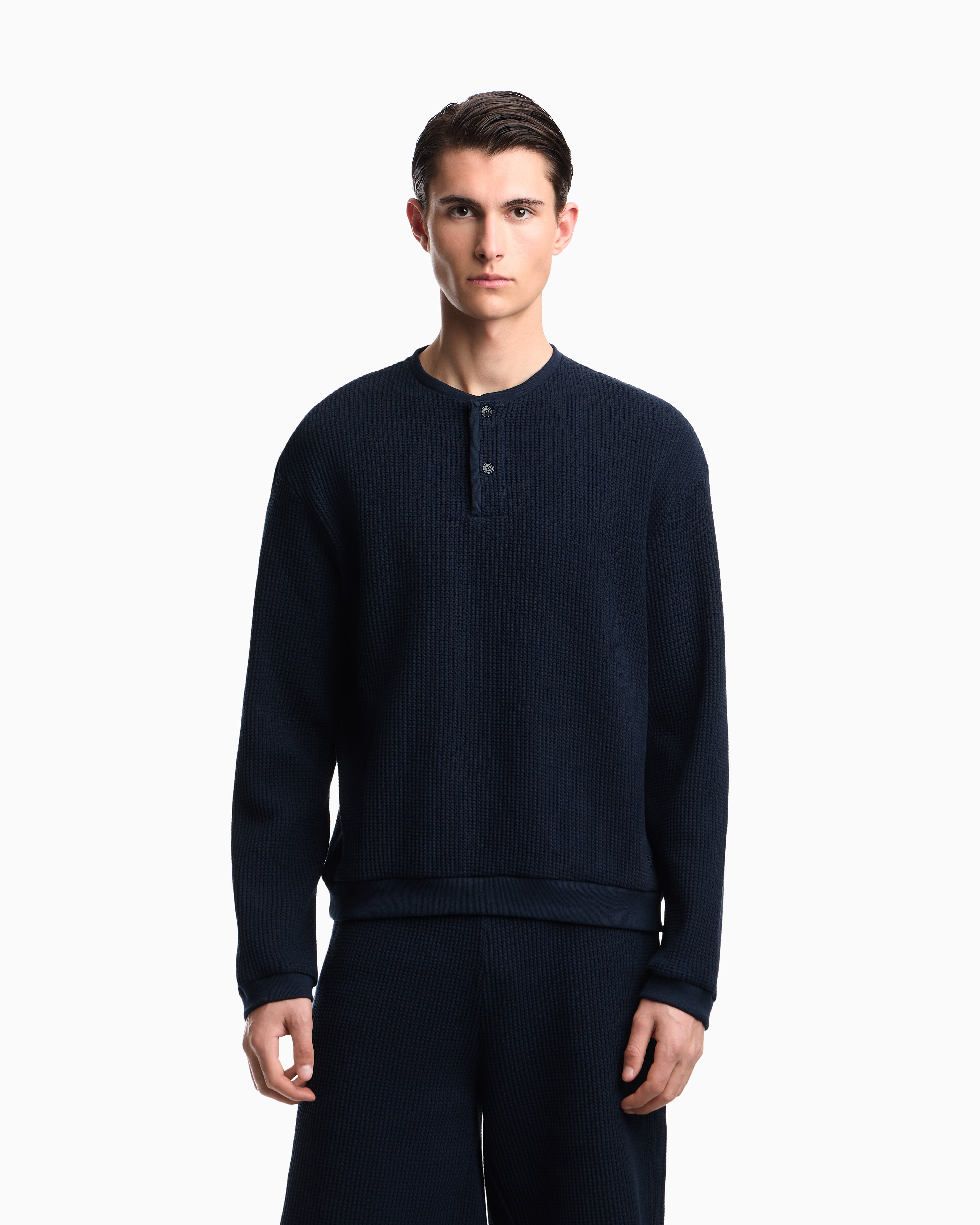 Emporio Armani Icon jersey-stitch, Henley-collar sweatshirt