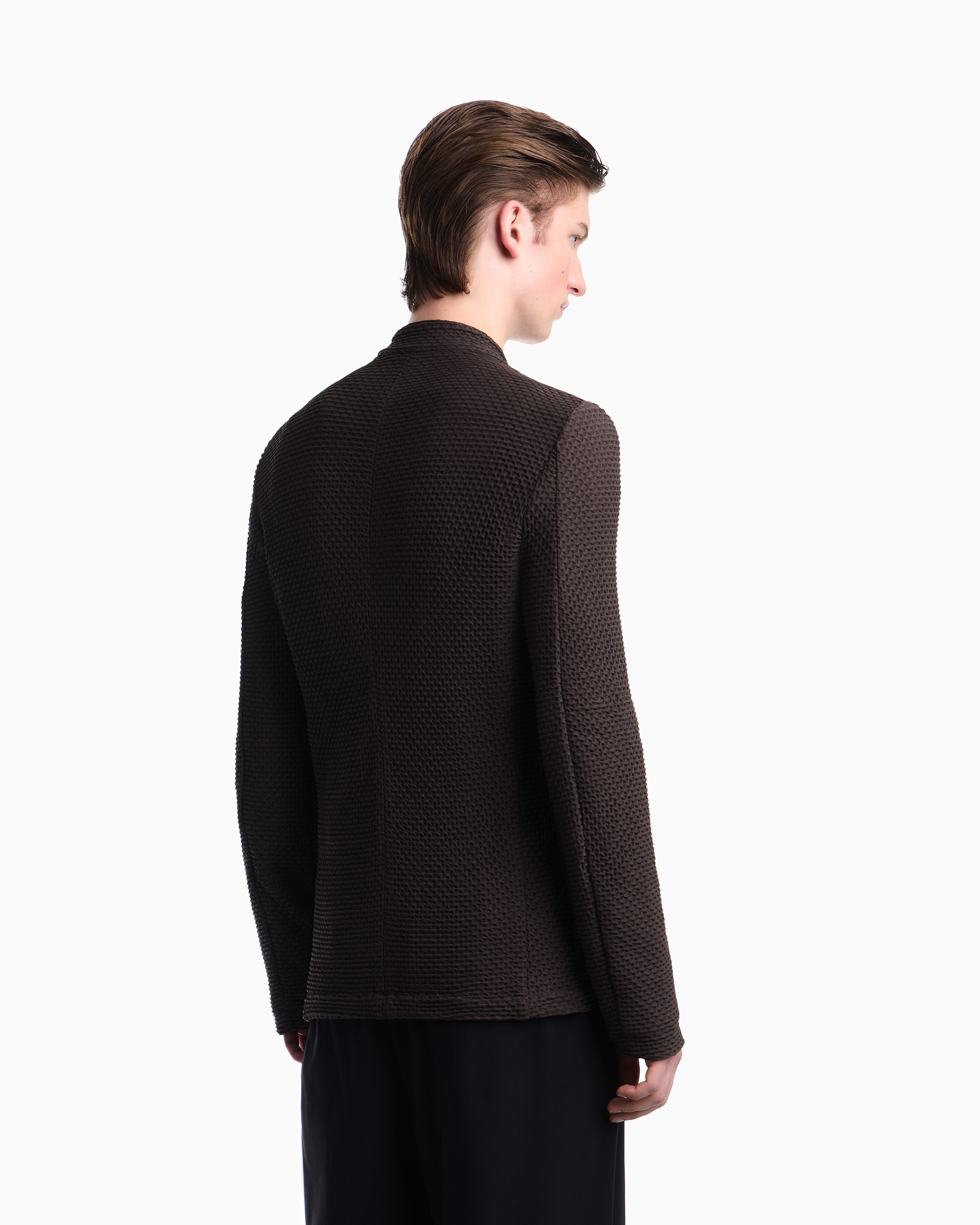 Emporio Armani Jacket with off-centre fastening in embossed two-way stretch jersey
