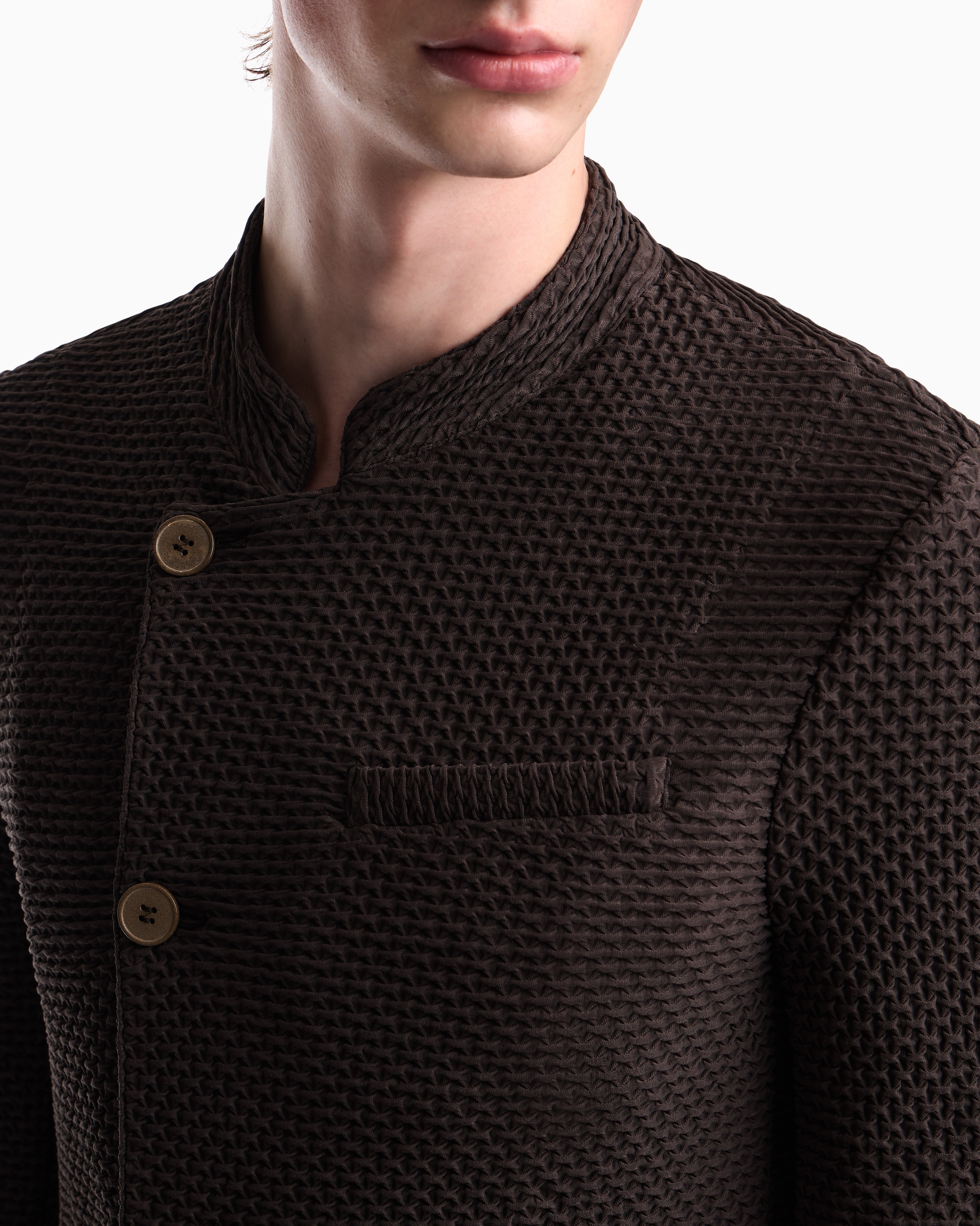 Emporio Armani Jacket with off-centre fastening in embossed two-way stretch jersey