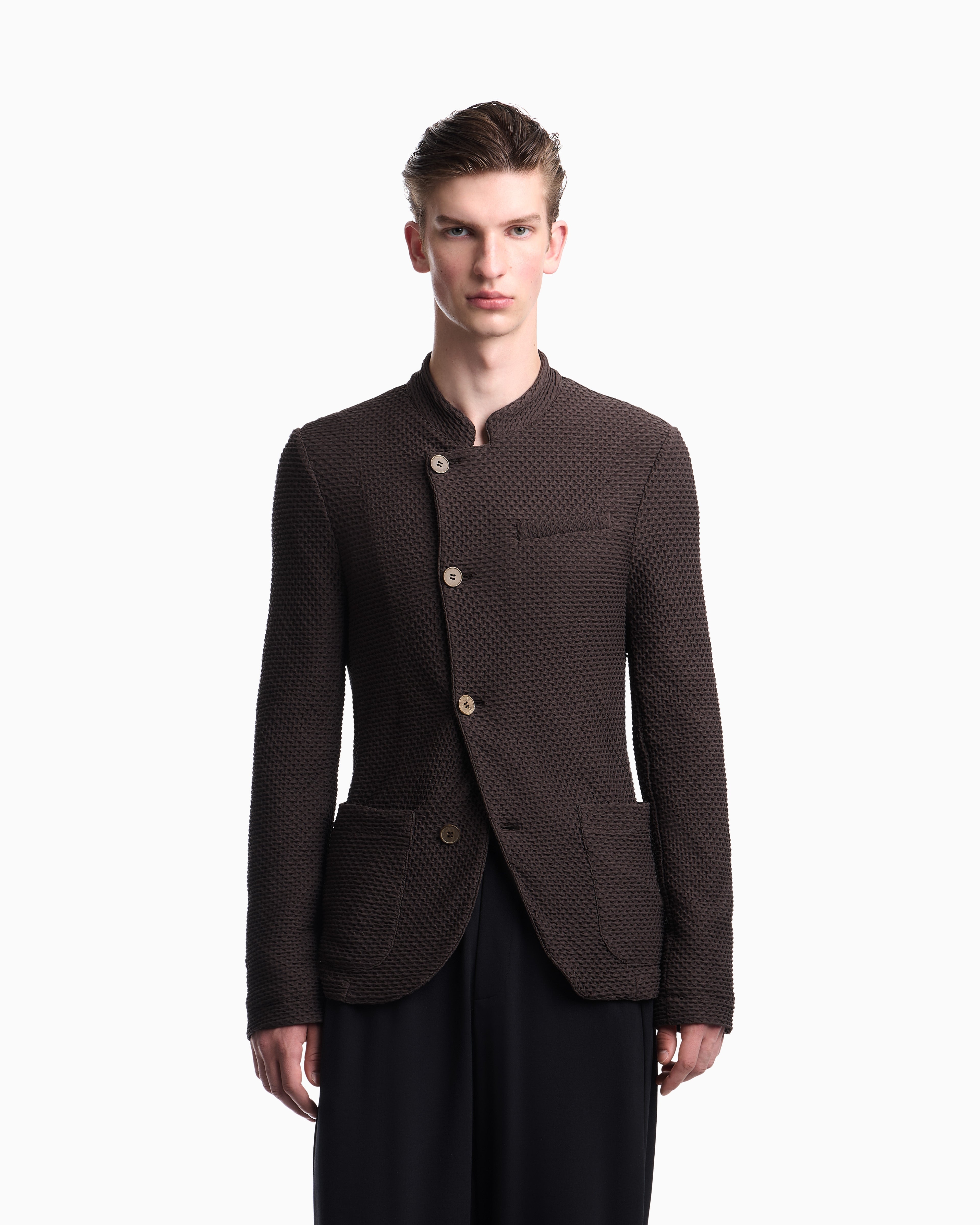 Emporio Armani Jacket with off-centre fastening in embossed two-way stretch jersey