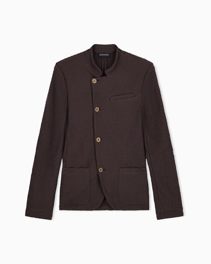 Emporio Armani Jacket with off-centre fastening in embossed two-way stretch jersey