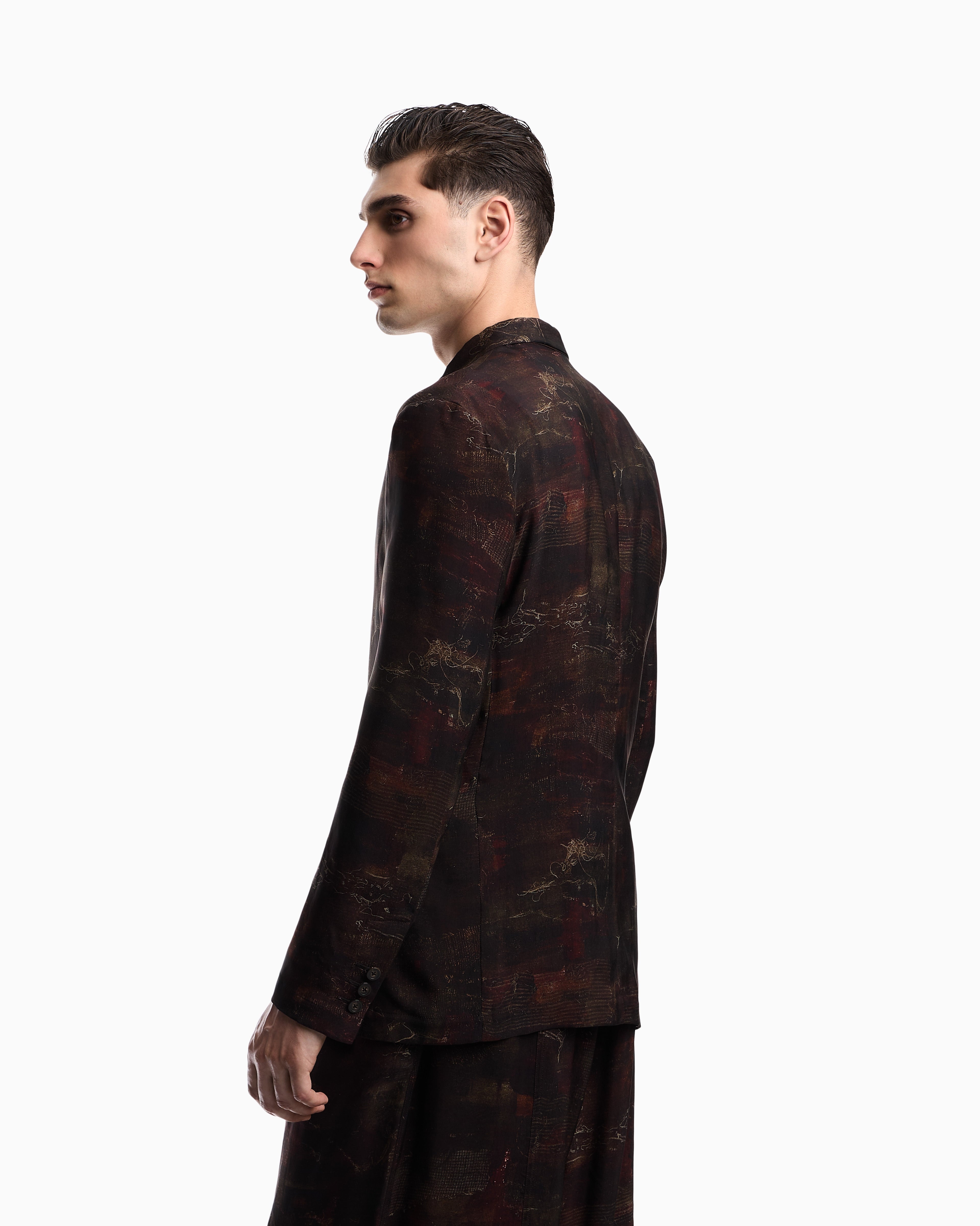 Emporio Armani Single-breasted jacket in cupro twill with all-over print