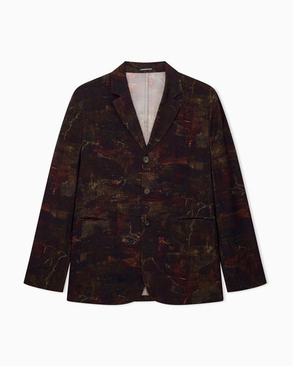 Emporio Armani Single-breasted jacket in cupro twill with all-over print