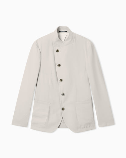Emporio Armani Icon guru-collar jacket with off-centre fastening in peach-feel canvas