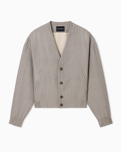 Emporio Armani V-neck blouson in 3D effect micro-pattern fabric