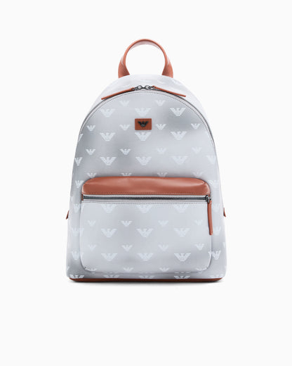 Emporio Armani Coated canvas backpack with all-over eagle
