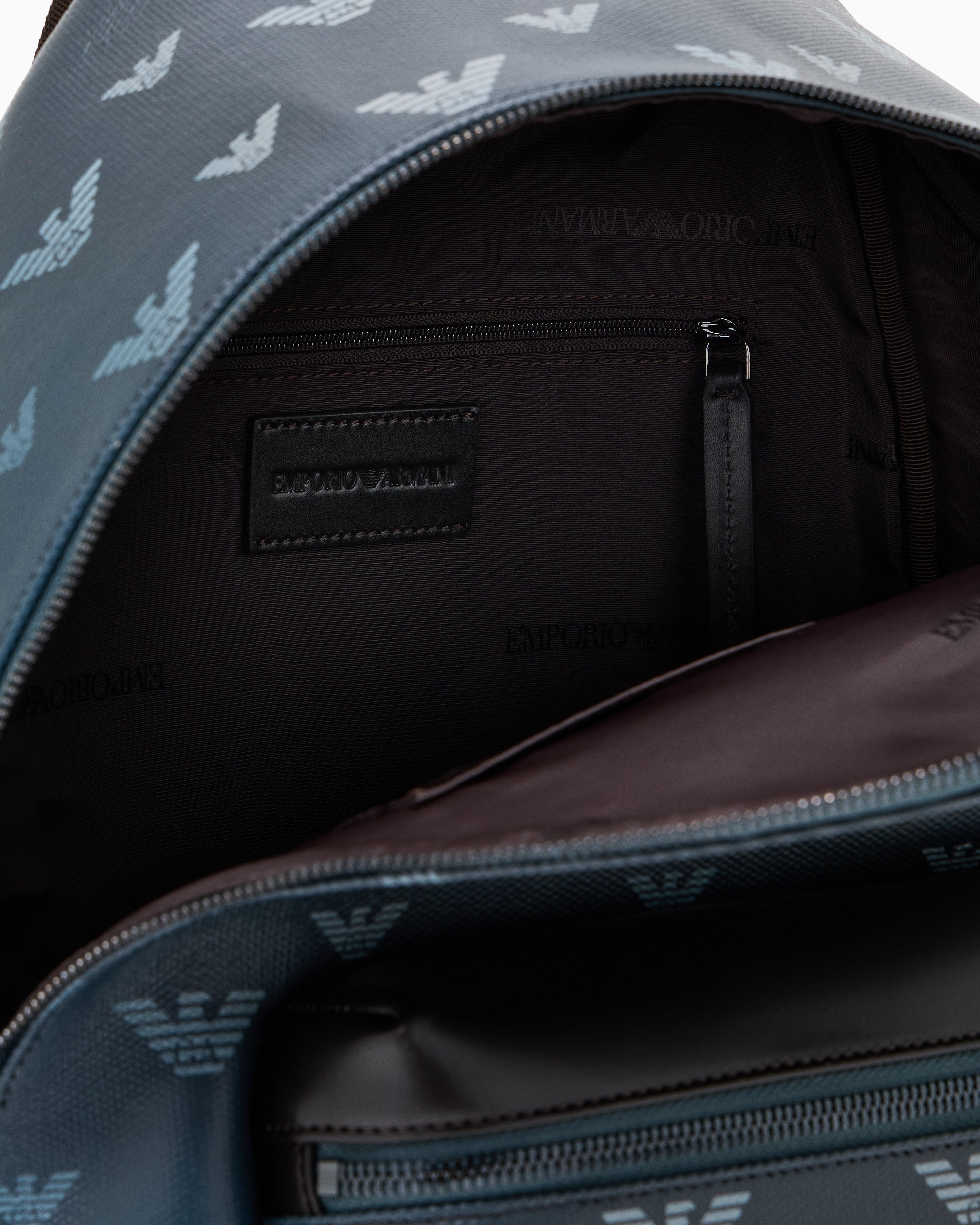 Emporio Armani Coated canvas backpack with all-over eagle