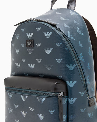 Emporio Armani Coated canvas backpack with all-over eagle