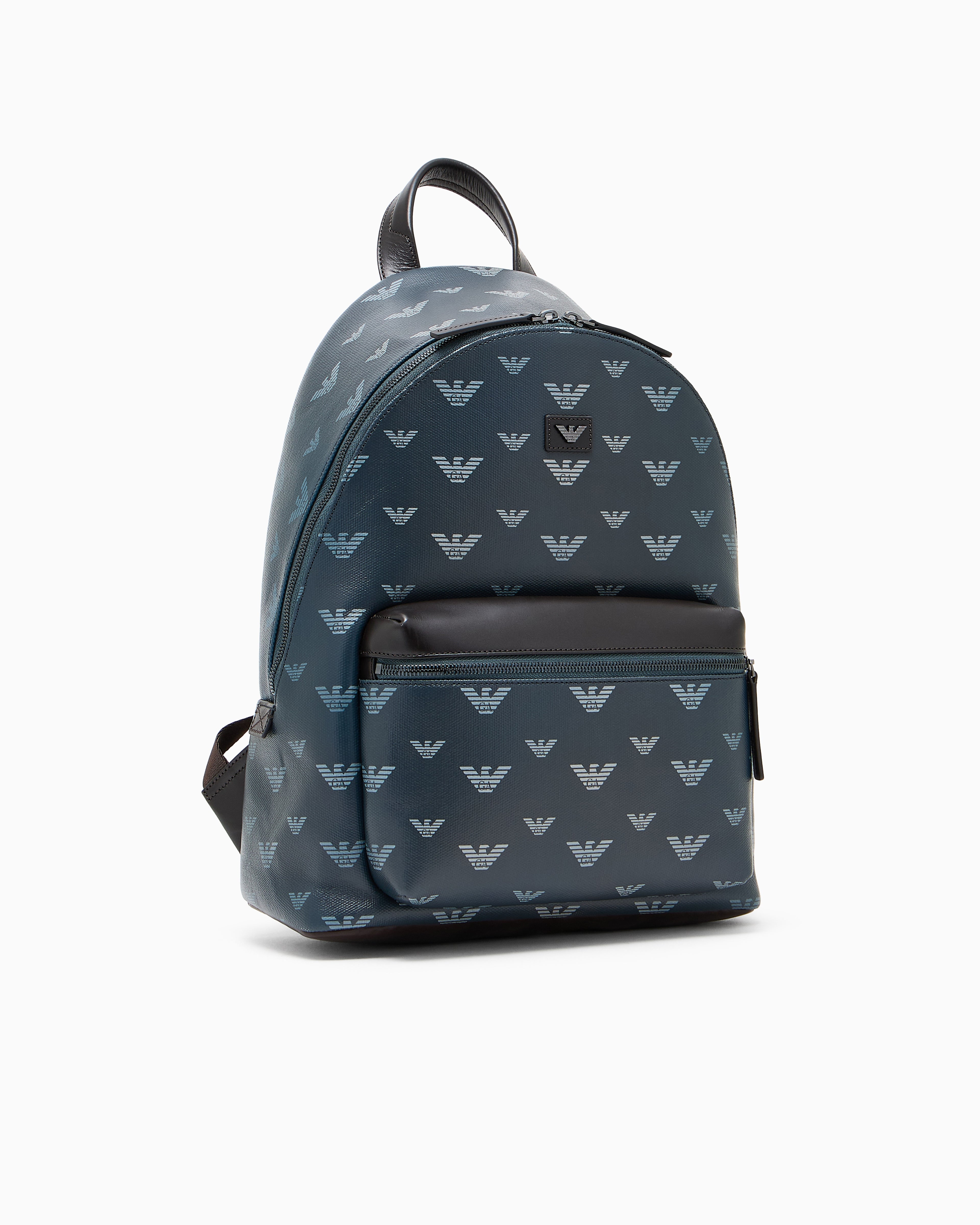 Emporio Armani Coated canvas backpack with all-over eagle