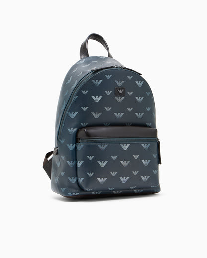 Emporio Armani Coated canvas backpack with all-over eagle