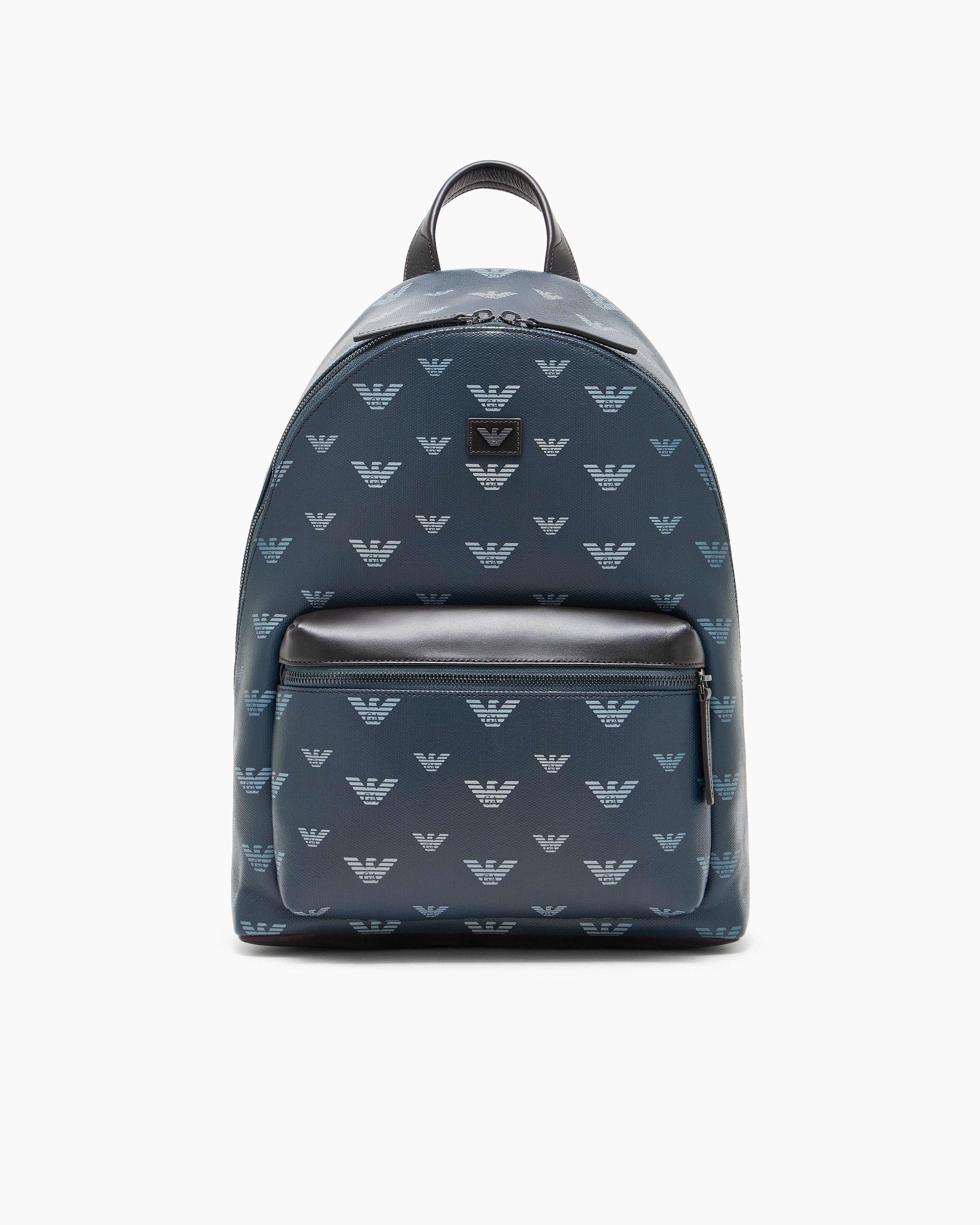 Emporio Armani Coated canvas backpack with all-over eagle