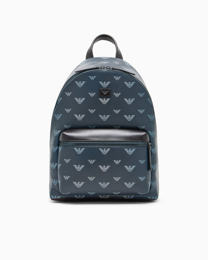 Emporio Armani Coated canvas backpack with all-over eagle