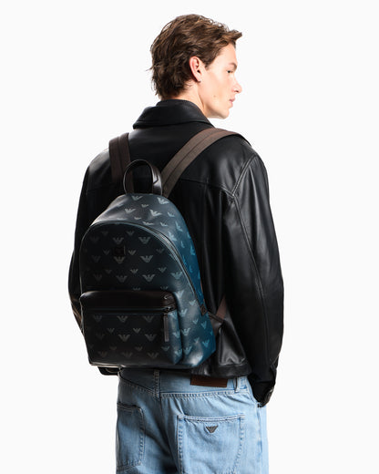 Emporio Armani Coated canvas backpack with all-over eagle