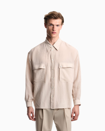 Emporio Armani Denim-effect linen-blend shirt
