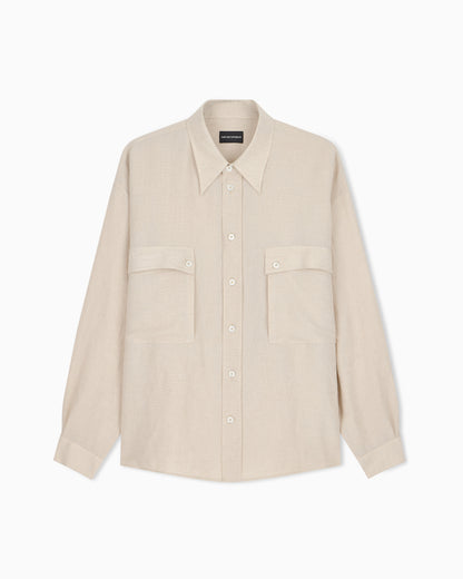 Emporio Armani Denim-effect linen-blend shirt