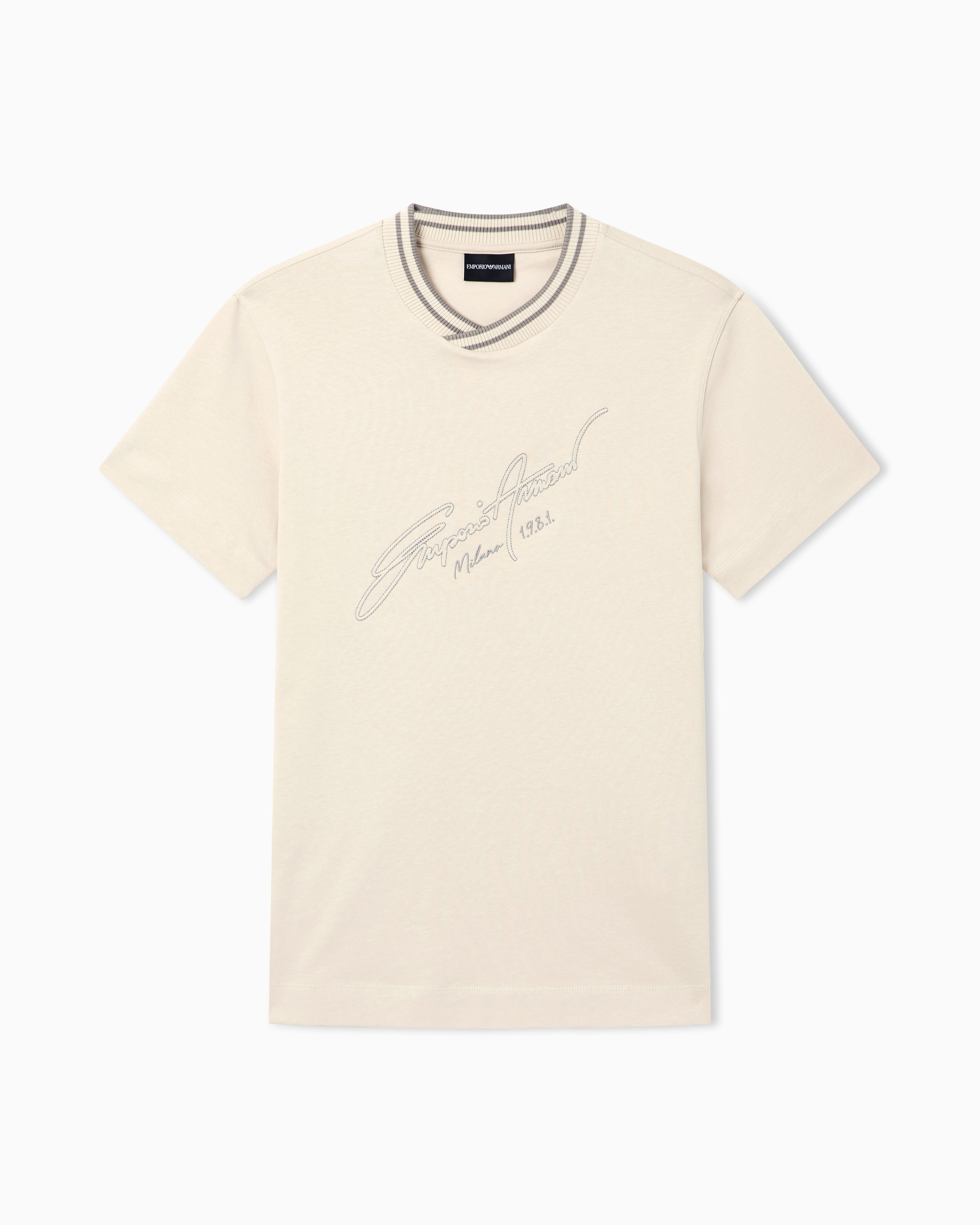 Emporio Armani Slim-fit, heavy jersey T-shirt with logo signature embroidery
