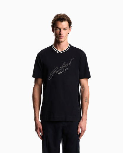 Emporio Armani Slim-fit, heavy jersey T-shirt with logo signature embroidery
